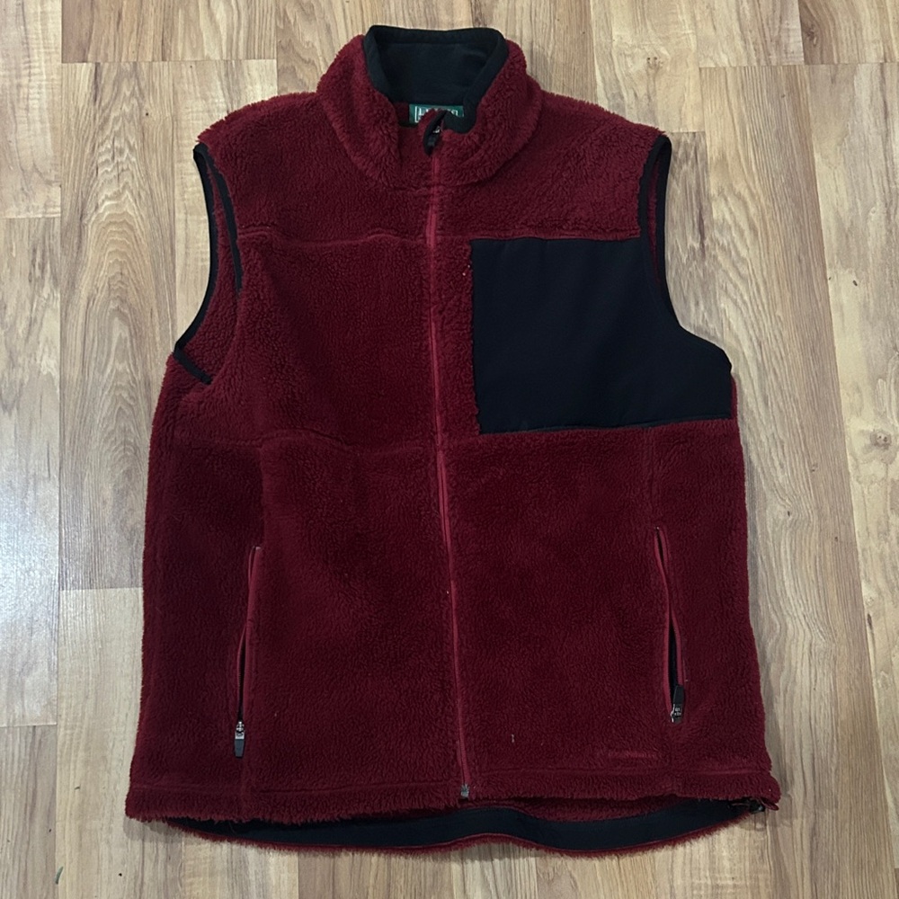 L.L. Bean Burgundy Fleece Vest with Black Accents